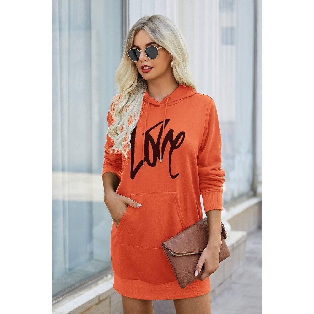 Women's Casual Hoodie Dress Lightweight Long Sleeve Pullover for Fall - Picture 2 of 5